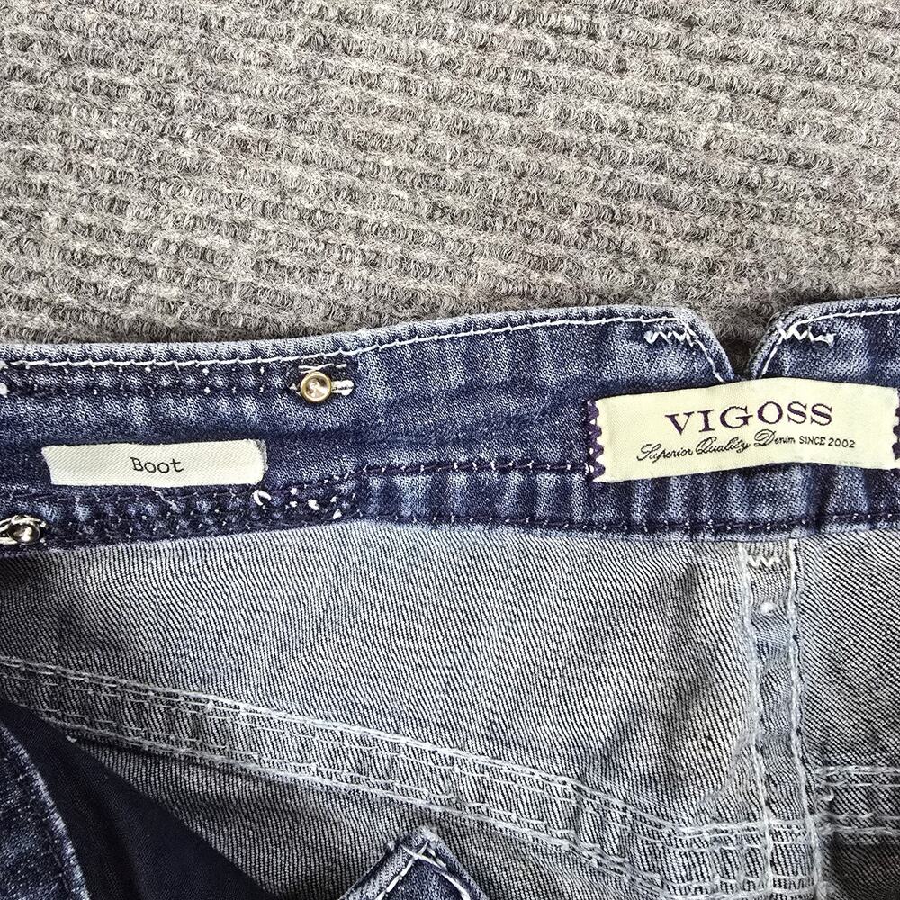 Vigoss Womens Jeans 11/31 34x31 Blue Bootcut Thick Stitch Embroidered Y2K - Picture 4 of 9